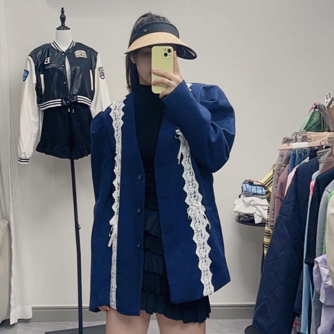 韩国东大门立体钩花西服外套