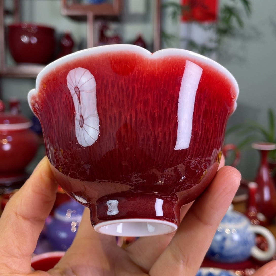 清欢雅玩原矿郎红花口杯