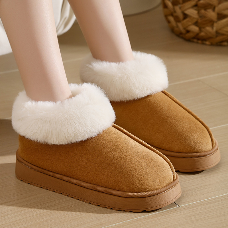 毛绒保暖女女月子棉鞋秋冬季高帮外穿棉靴雪地靴包头拖拖鞋居家棉