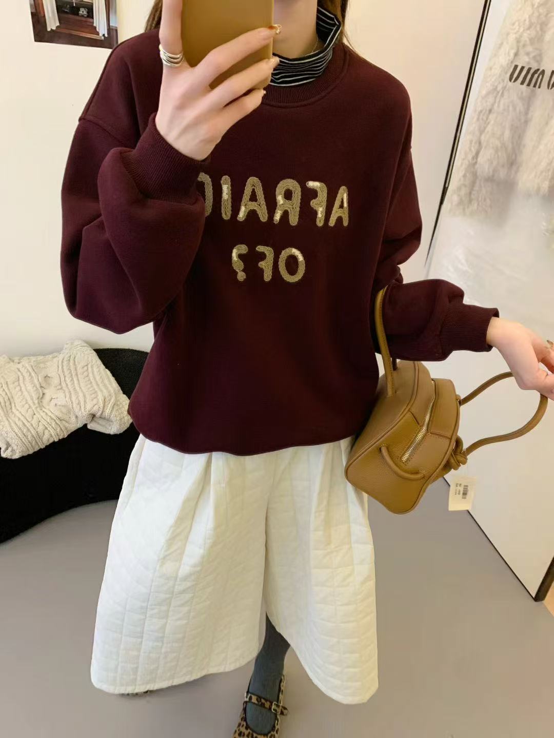 冬季高领奥粒绒加厚字母休闲保暖假两件卫衣