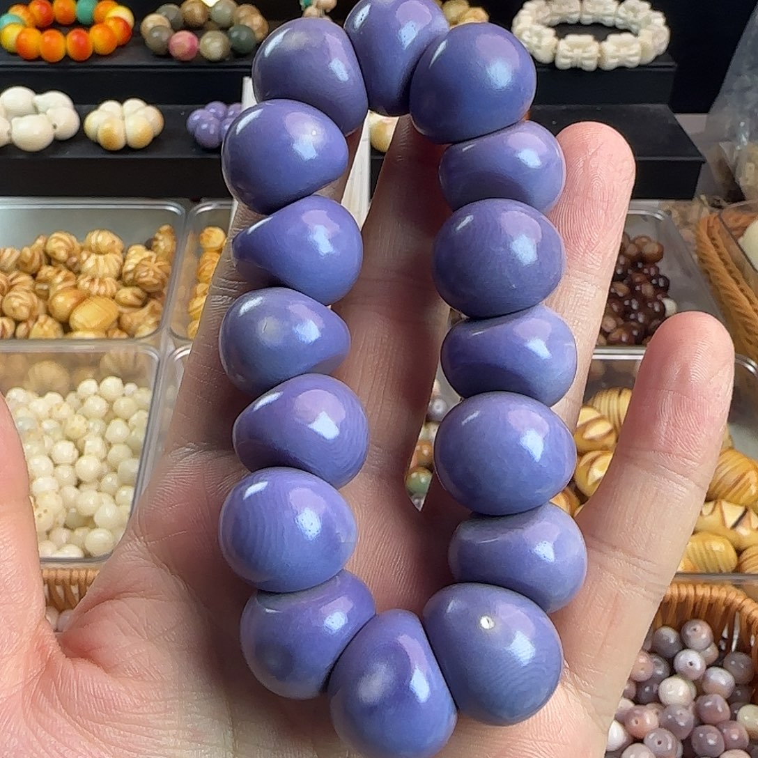 手串菩提根/象牙果微瑕疵紫色蒜瓣大肠手串一条