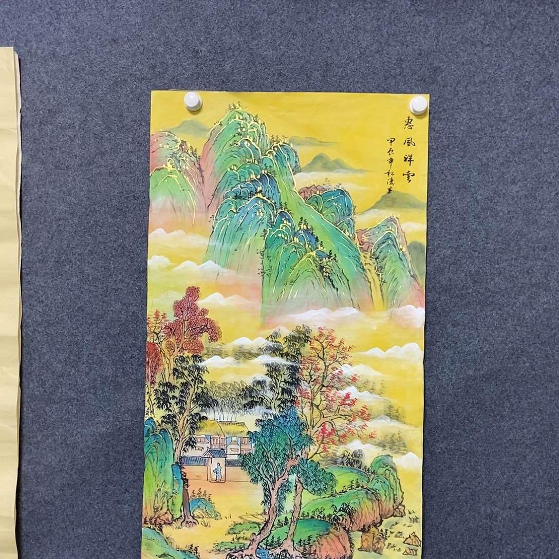 国画三尺描金仿古一副