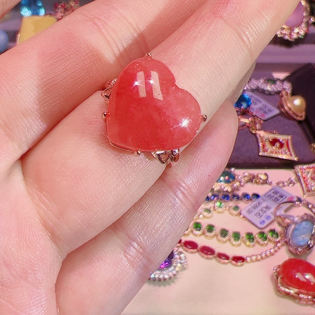 菱锰矿（红纹石）戒指银S925镶嵌