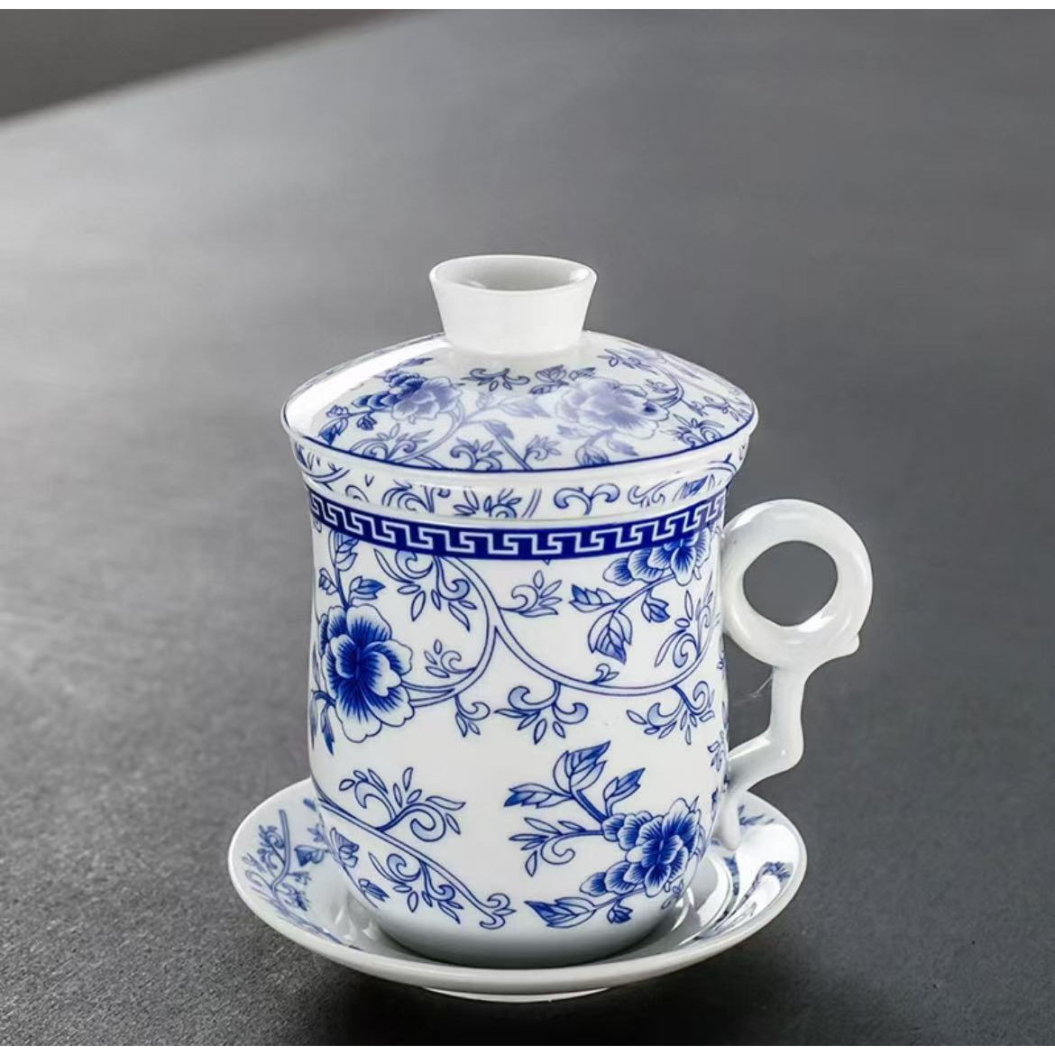 克克茶具HQ HSF青花缠枝莲四件套办公杯-0620