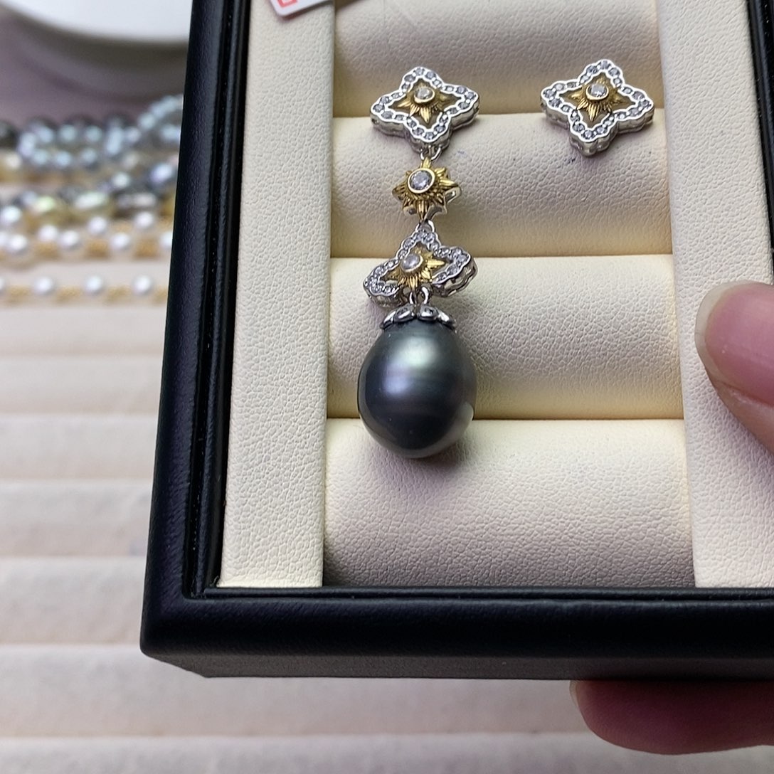 海水珍珠耳饰银S925镶嵌