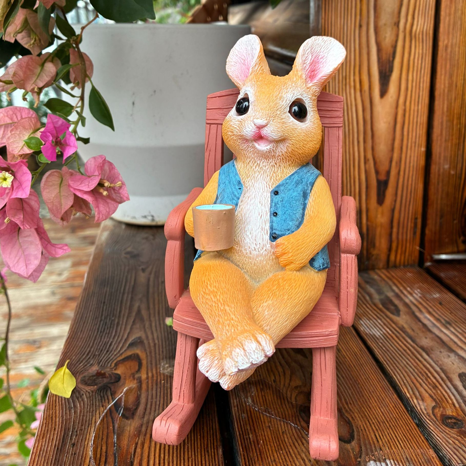 小橙的花园 摇椅看书兔子创意树脂装饰品户外园艺花园摆件