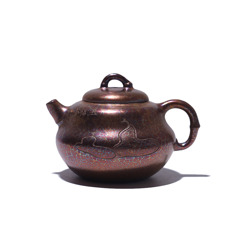 【央广非遗】大吉羊柴烧 宜兴茶壶 本山绿泥五福临门（彩金柴烧）130m