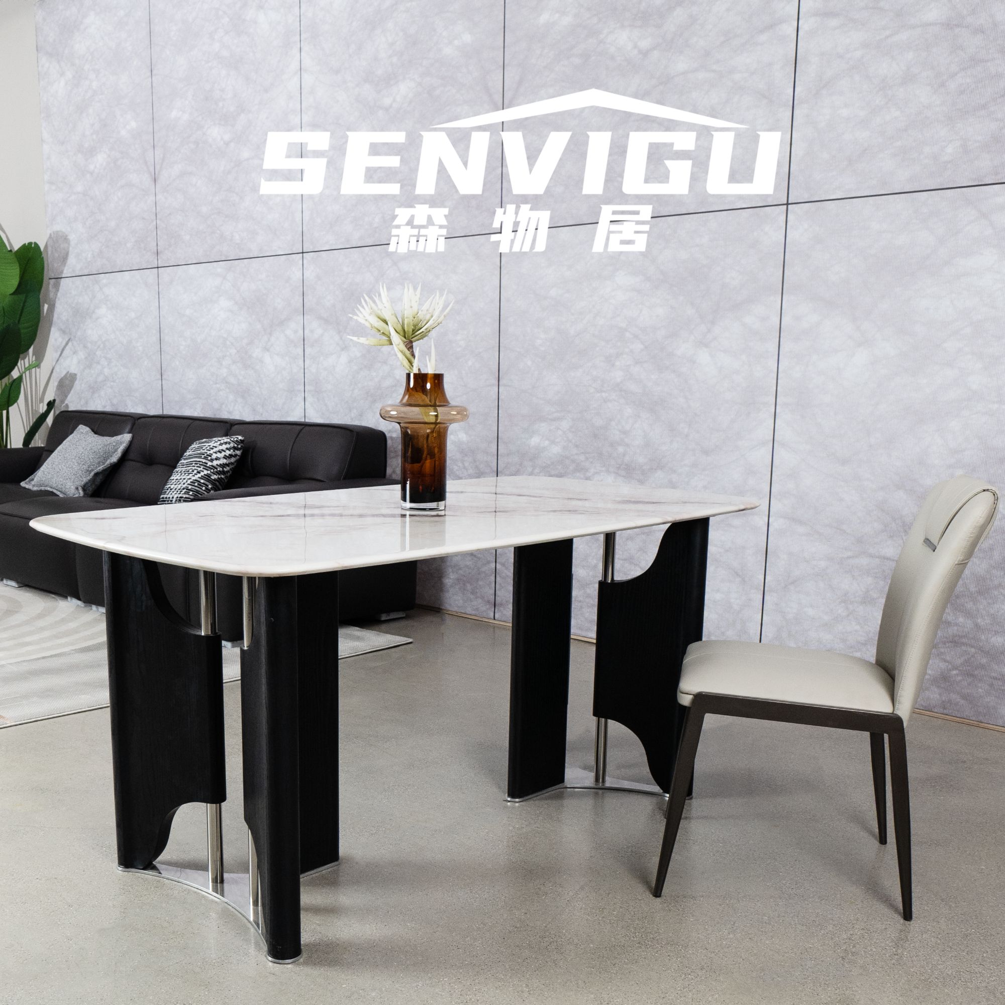  SENVIGU I 森物居芬迪白轻奢大理石餐桌家用餐桌椅意式实木餐桌