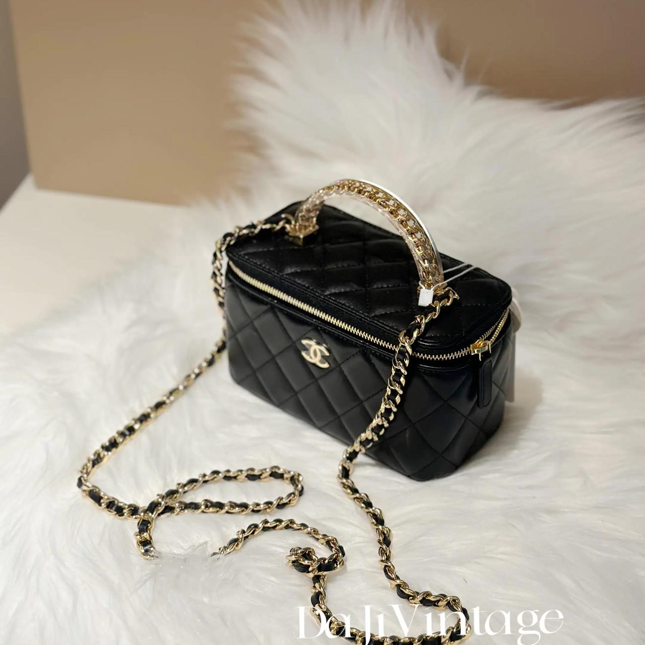 99新 Chanel/香奈儿 大吉中古/香奈儿黑金亚克力手柄长盒斜