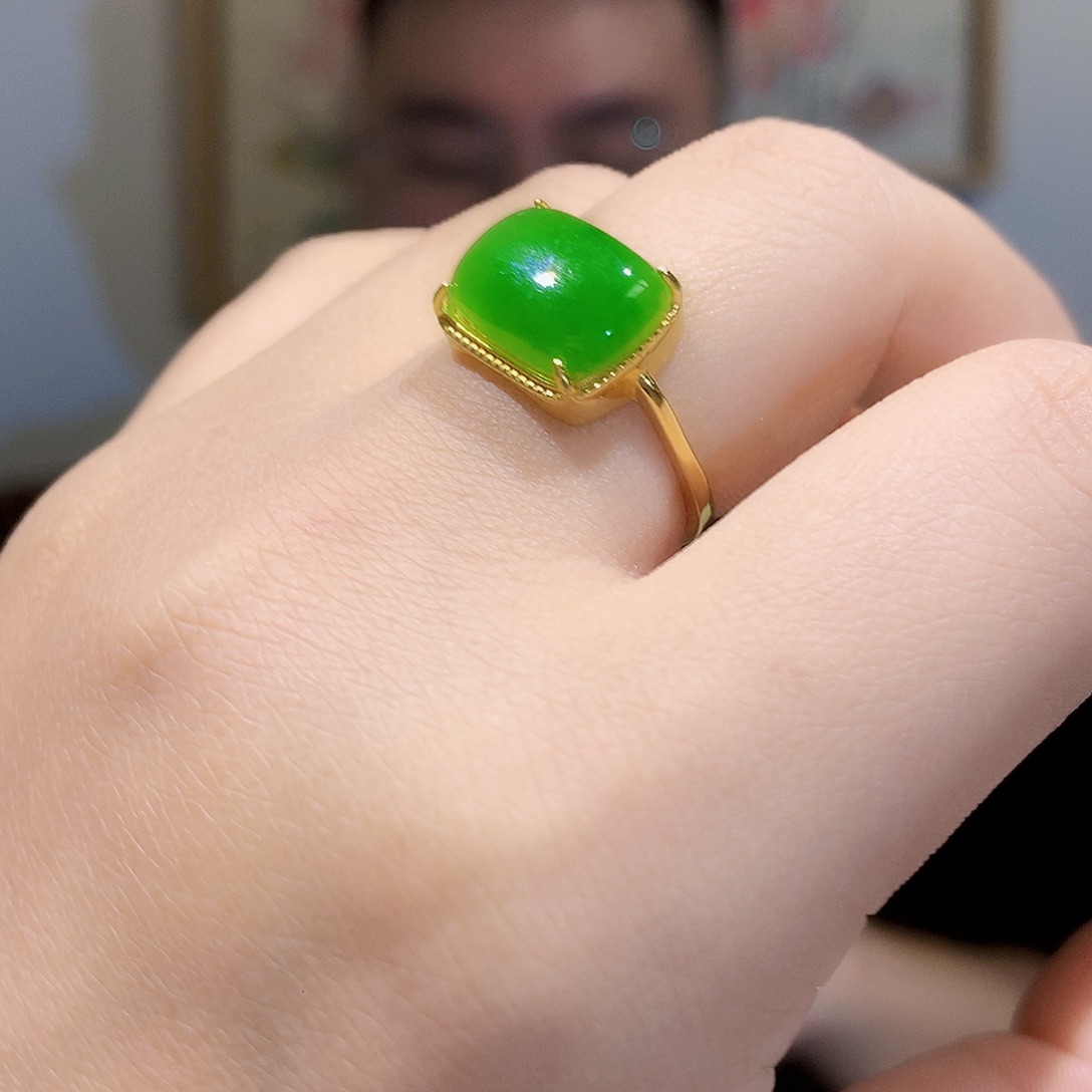 和田玉（碧玉）戒指银S925镀金镶嵌