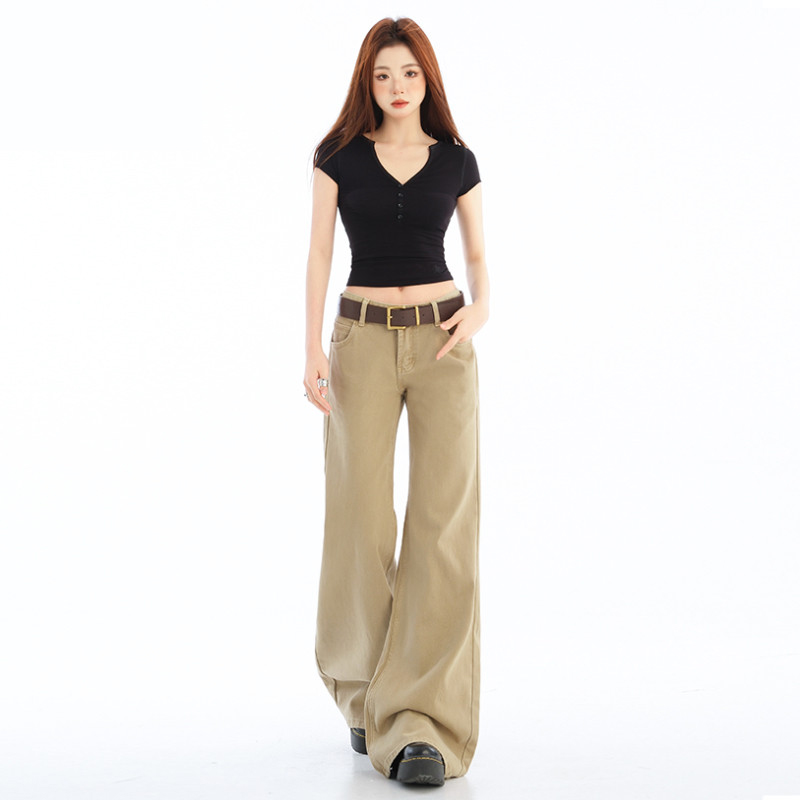 TXQ美式牛仔微喇裤女【单裤+加绒+运费险】2025新款低腰阔腿显瘦裤