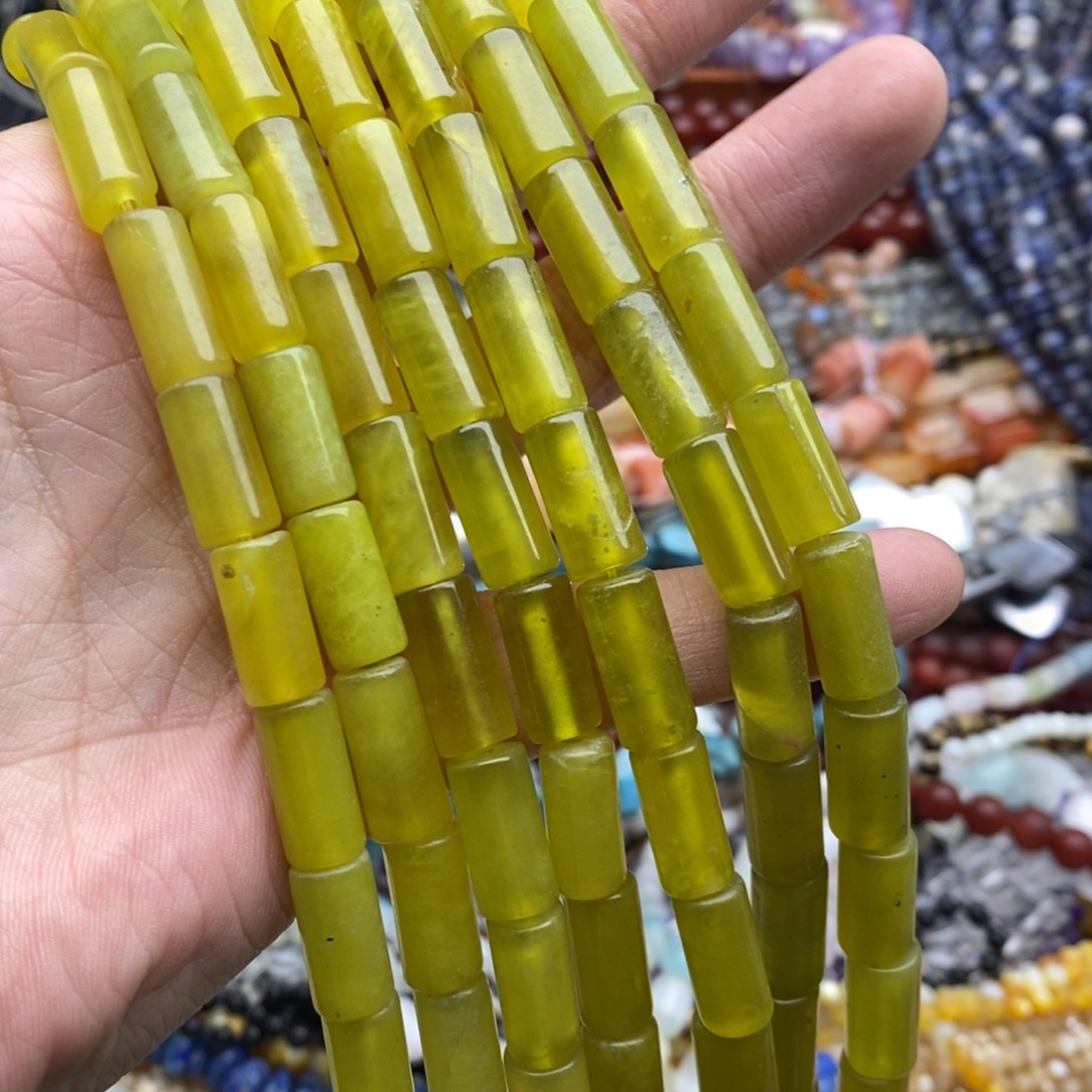 玛瑙/玉髓未镶嵌珠宝半成品一条天然8×16岫玉牛油果圆管