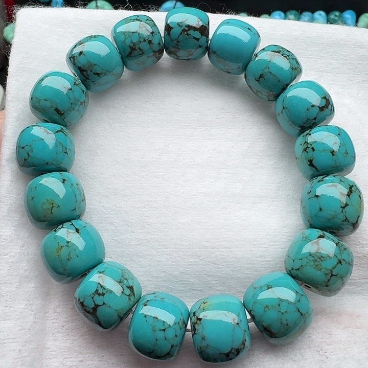 尺寸：14/12➕绿网花纹老型珠单圈手串