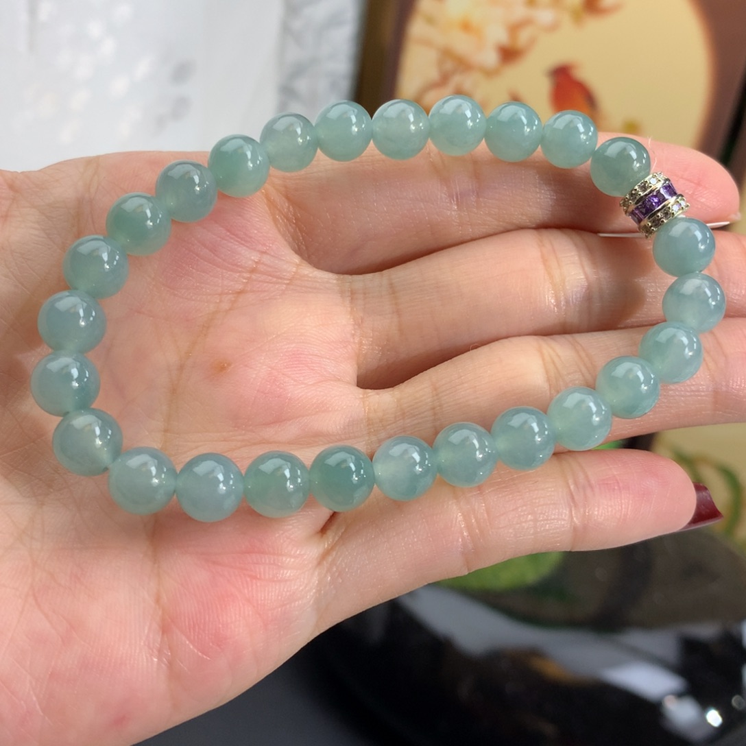 翡翠未镶嵌手串卡7冰胶蓝手串