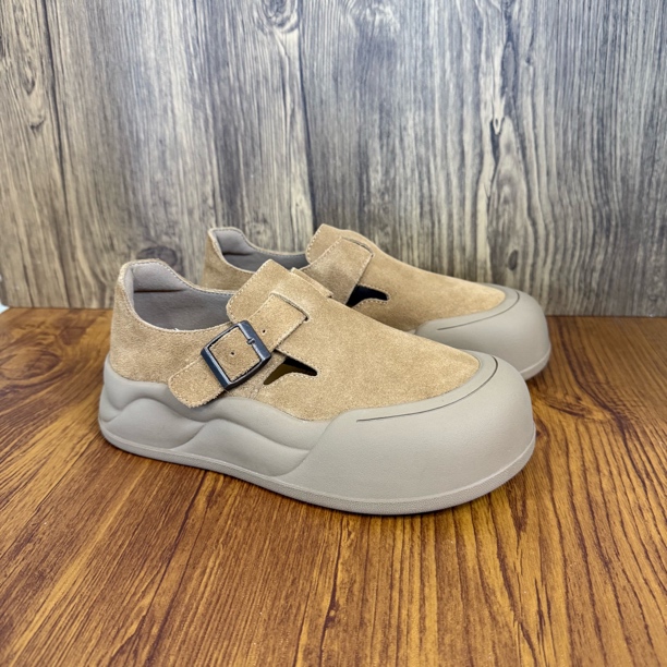 微瑕福利外贸勃肯鞋女休闲百搭皮带扣防滑厚底单鞋牛皮透气板鞋子