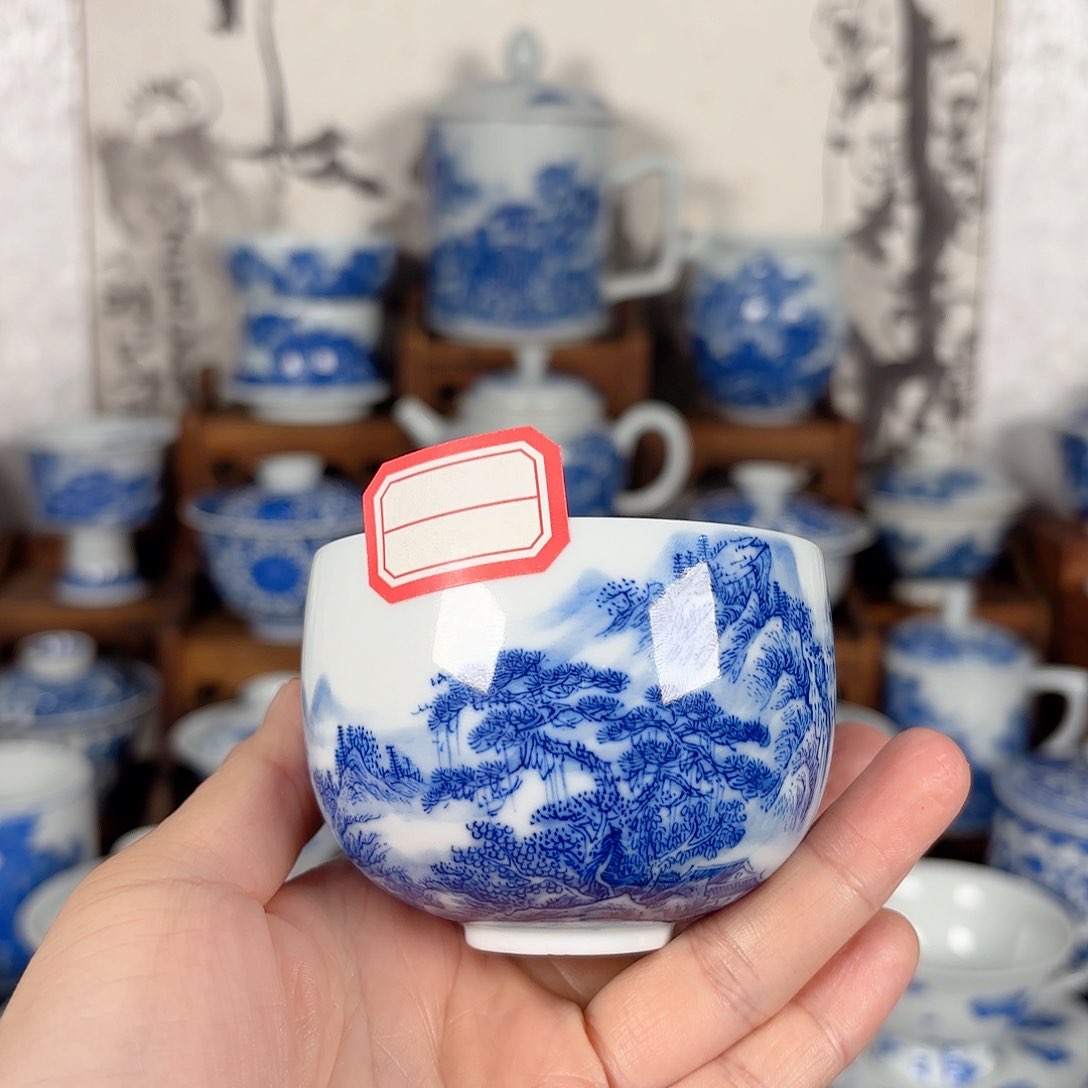 杯巴*青花瓷器手绘作品杯