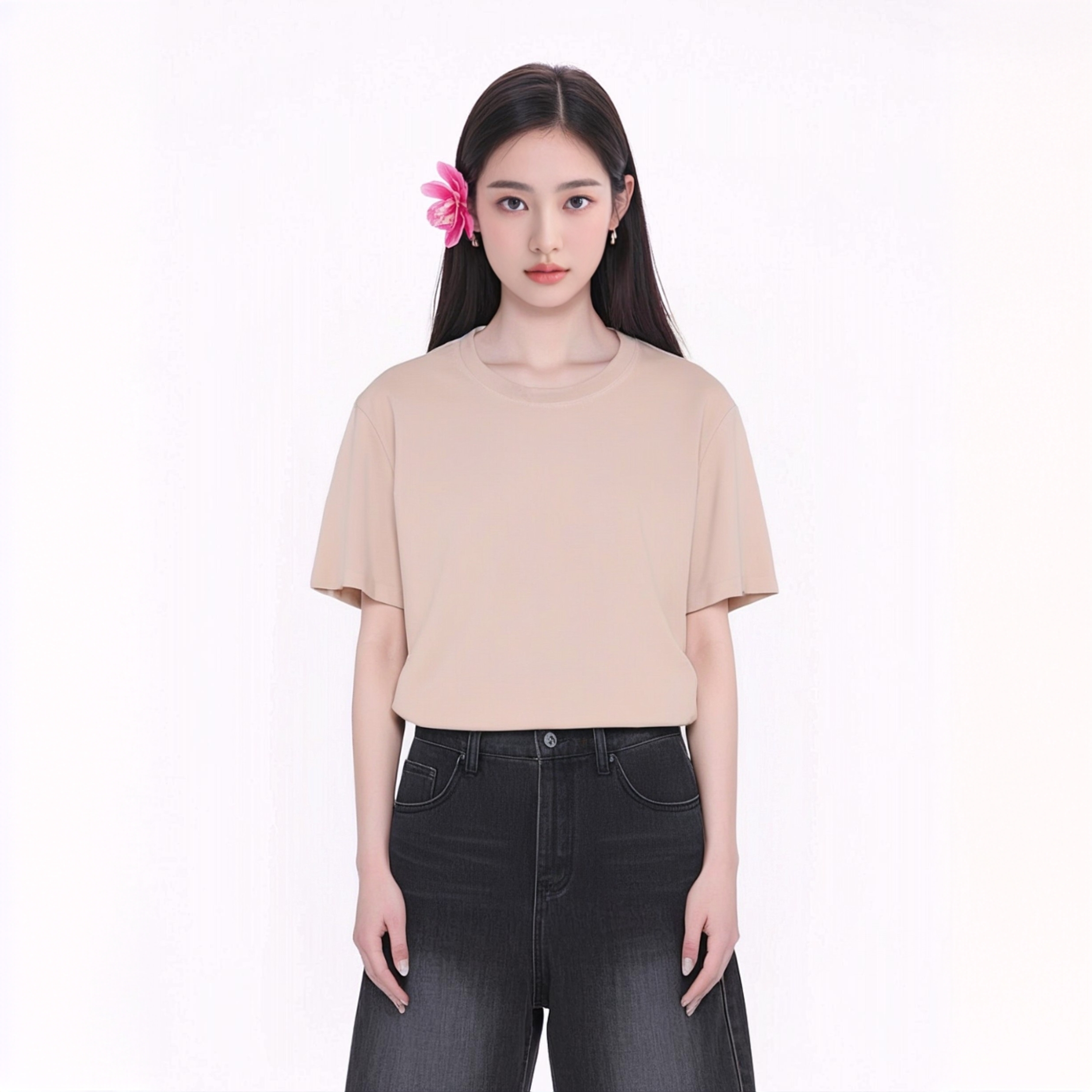 纯棉长绒棉夏季T恤春夏宽松短袖休闲纯色圆领百搭情侣上衣简约