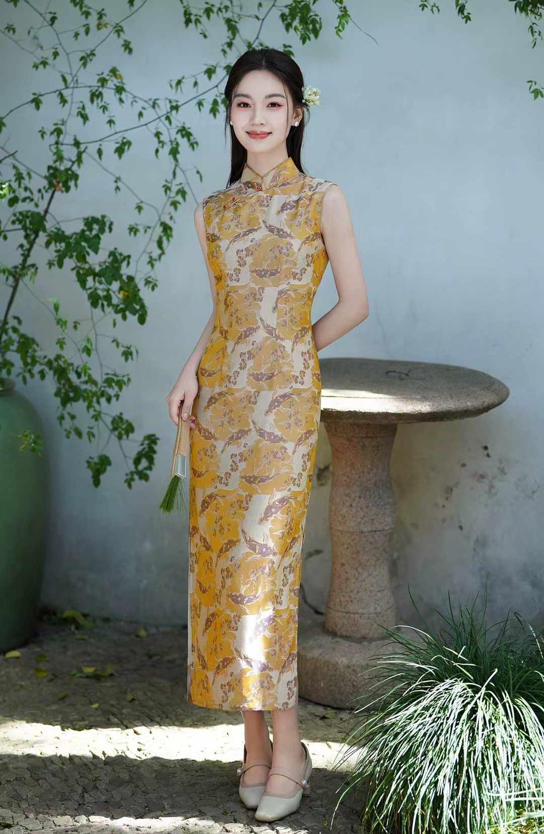 旗袍实体高腰港工侧开中长裙日常网红无袖复古新中式微胖女生年轻