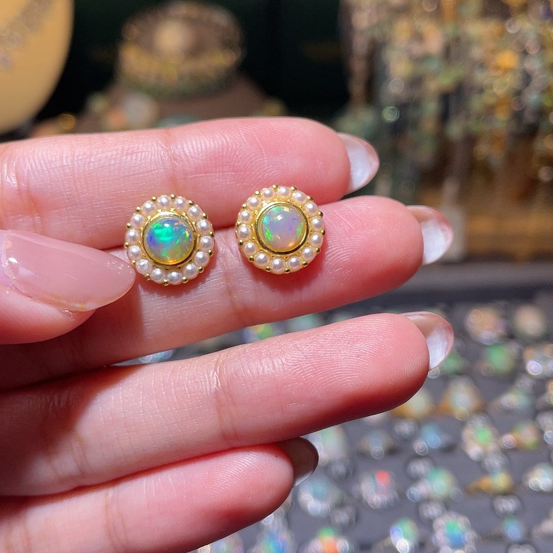 银S925镶嵌欧泊耳钉）贺*妈