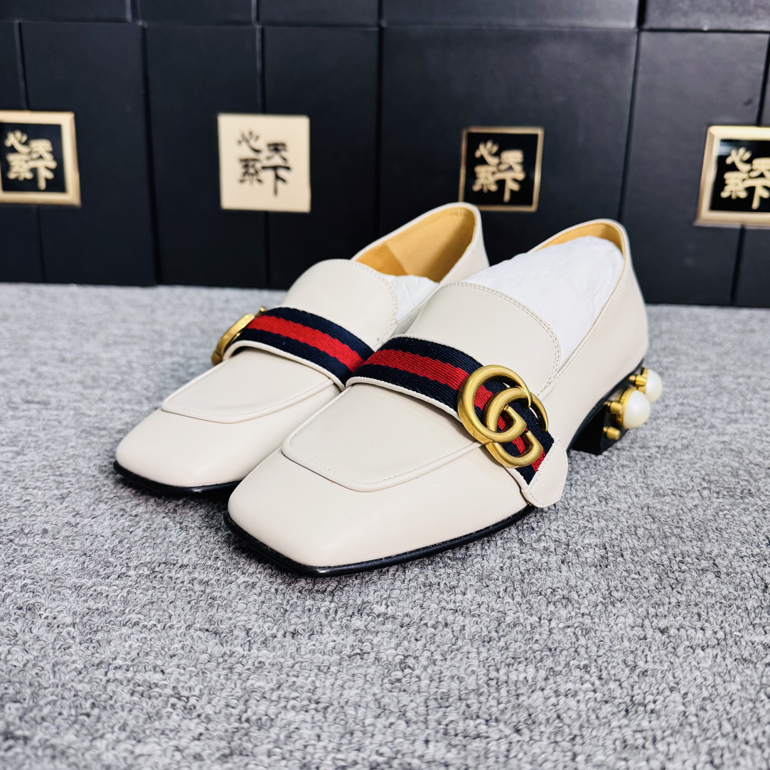 99新 GUCCI/古驰 珍珠乐福鞋34.5码ysc4291