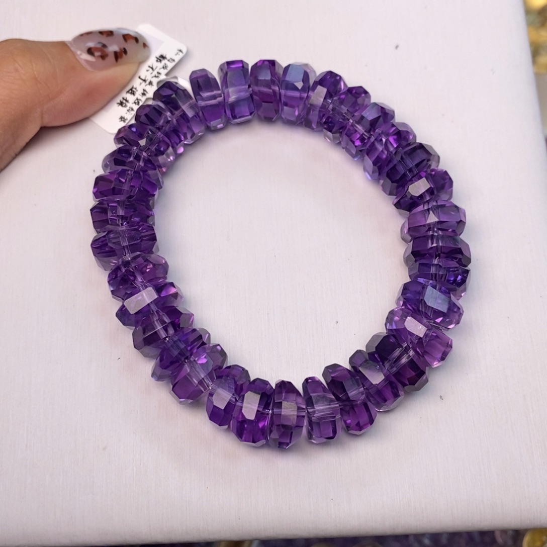 可***丝未镶嵌手串水晶全净帝王紫烟花钻切克40.01