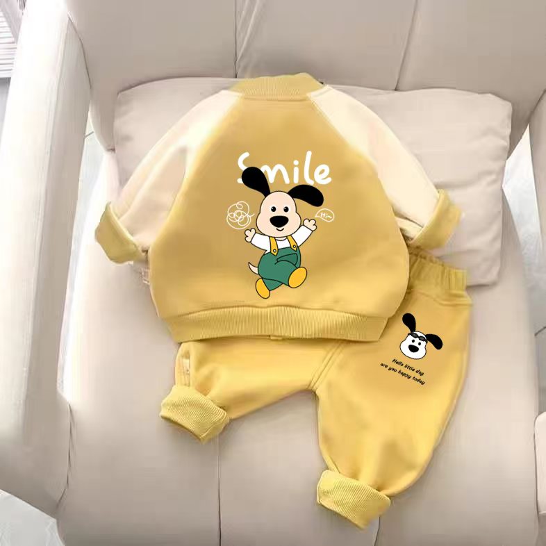 秋冬新款宝宝分体套装，奥粒绒立体小狗套装外穿衣服加绒保暖