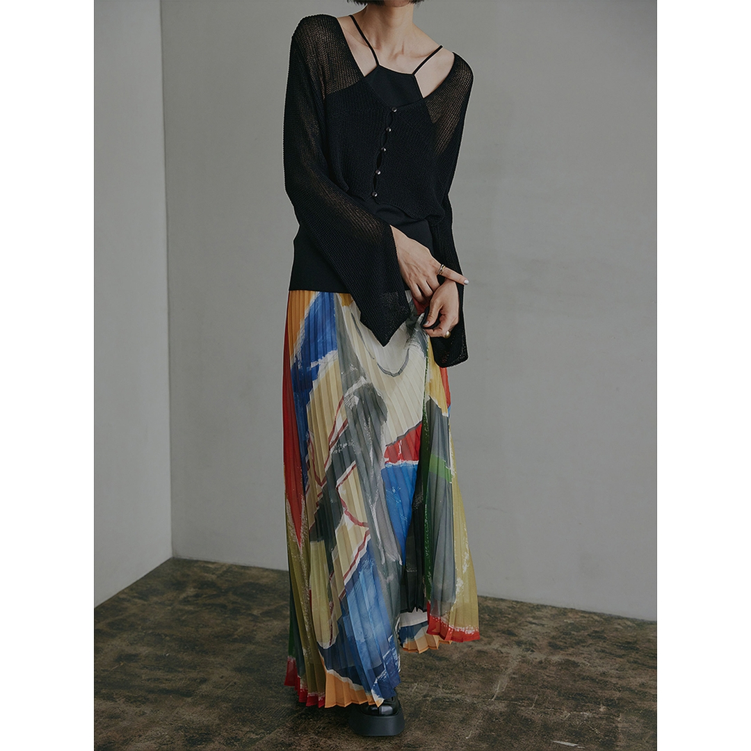 【Montendre】秋冬新款 代 设计师高腰原创高腰艺术系印花百褶半裙