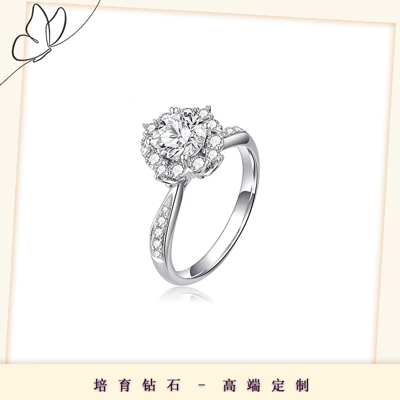 实验室培育钻石灿若星辰 铂金镶嵌 培育钻石经典订婚结婚戒指