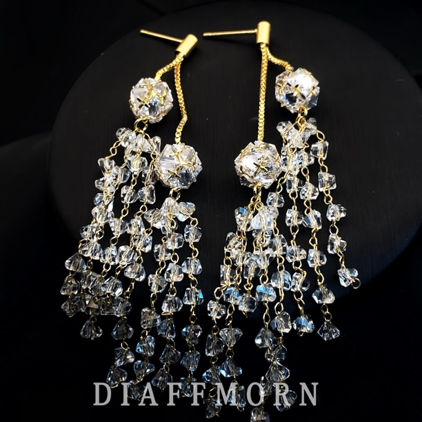 铜合金仿水晶耳饰 Y.M〖璀璨星河〗春夏新款超美温柔气质流苏耳环