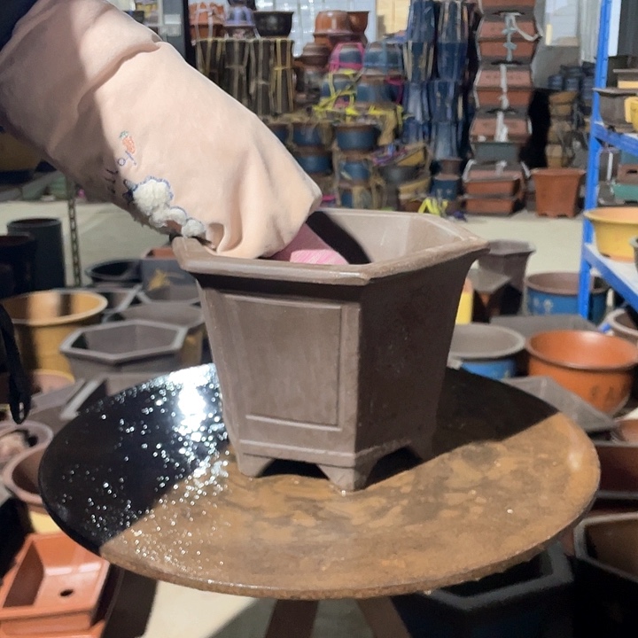 紫砂花盆素面六方25