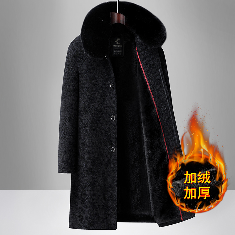 冬季新款中老年加绒加厚长款棉服外套男士爸爸装保暖大衣