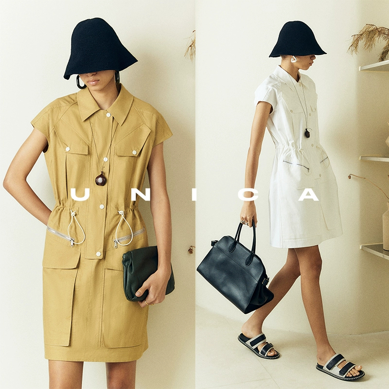 【现货8折】UNICA/时髦轻猎装_定纺挺阔感亚麻棉收身工装连衣裙