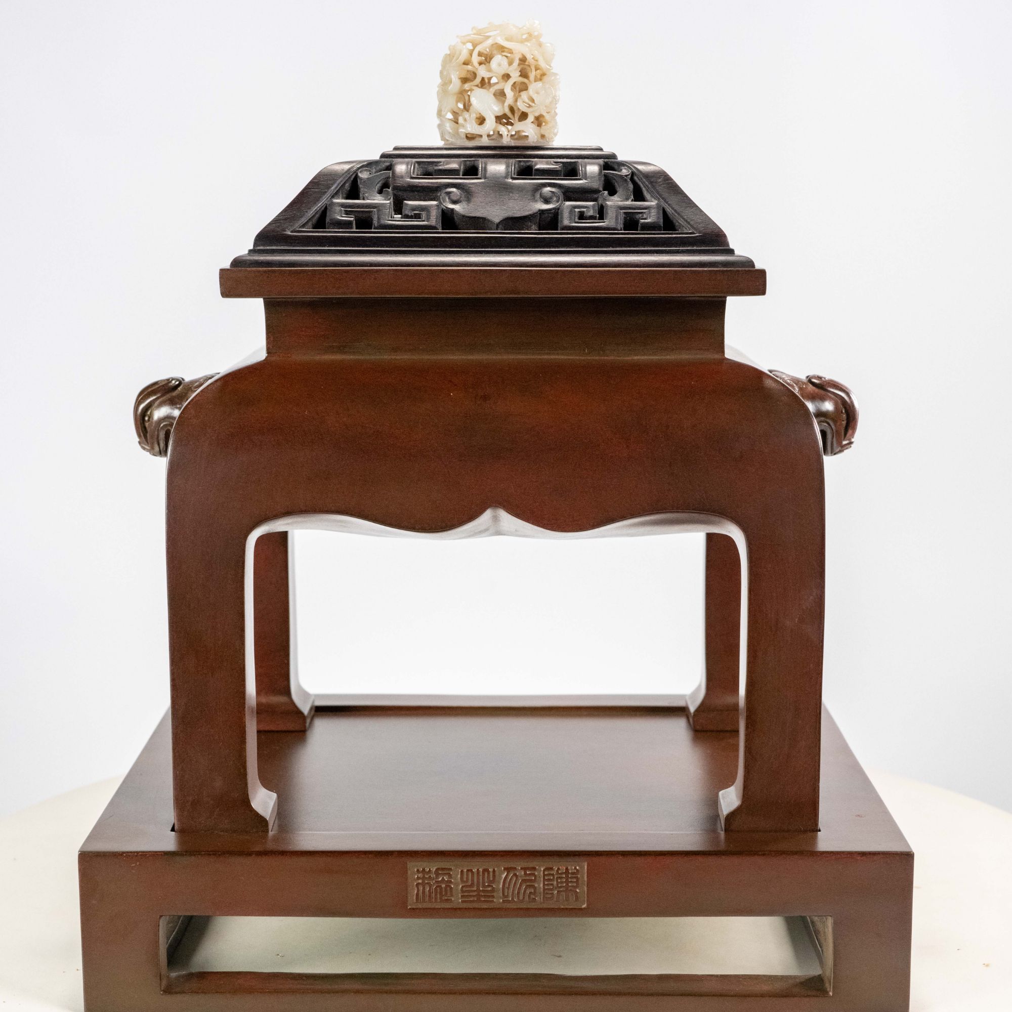 陈巧生制 仿古带座天鸡耳台几炉（孤品）