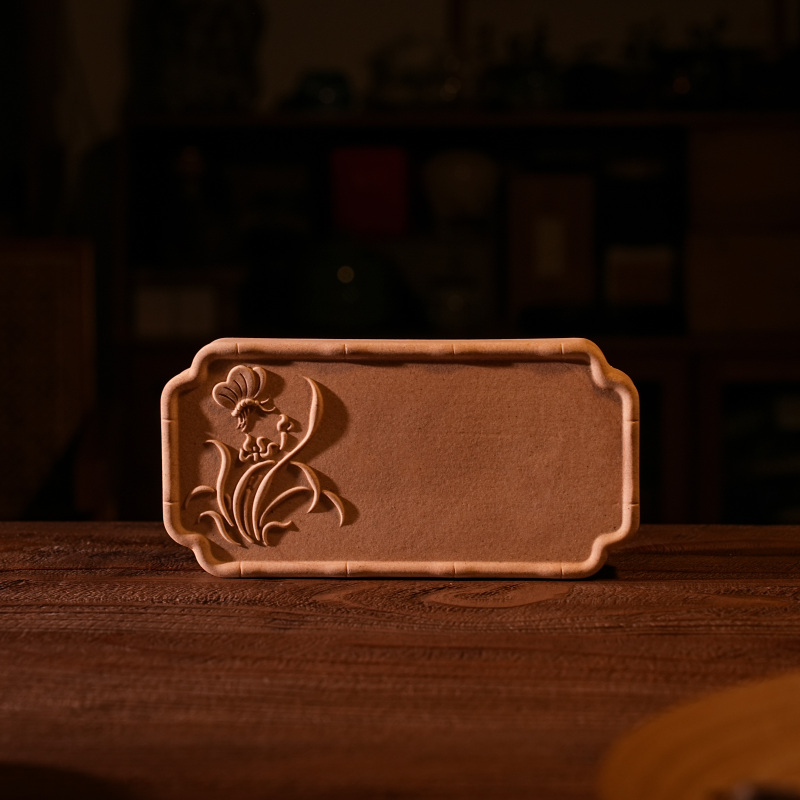 《蝴蝶兰》简约复古长方形茶盘陶瓷家用干泡式吸水茶台手工粗陶茶器