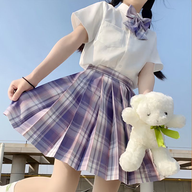 短裙百褶裙半身裙新年红格JK格裙制服格子高腰套装百搭软妹