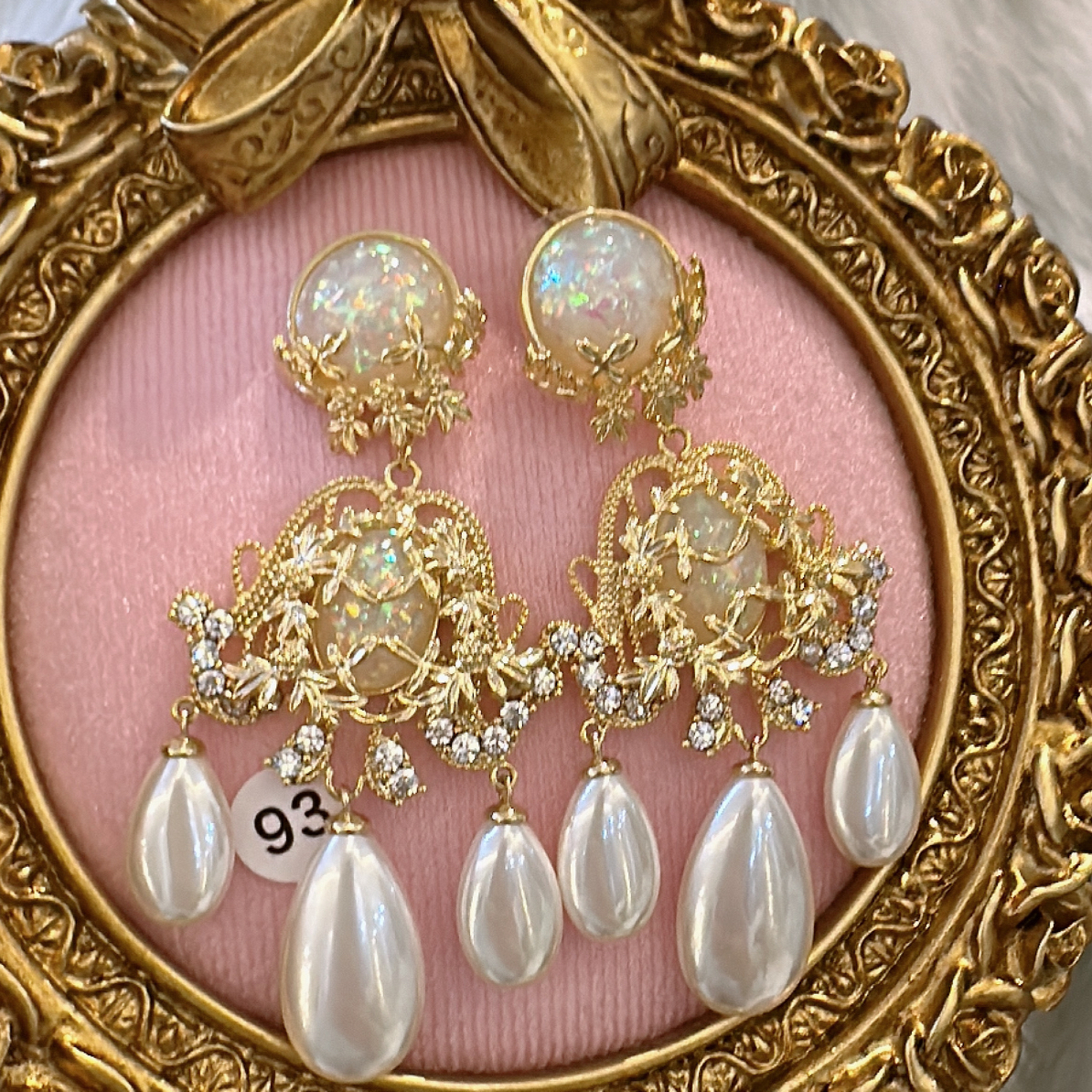 非金属仿珍珠耳饰 复古宫廷风满钻珍珠耳饰轻奢高级感流苏耳环