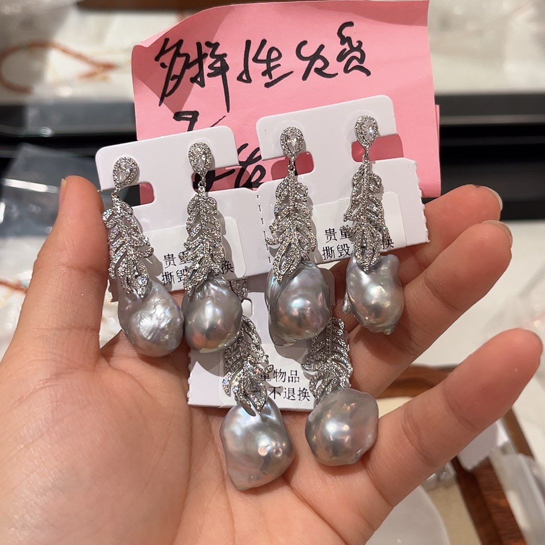合金淡水珍珠耳饰