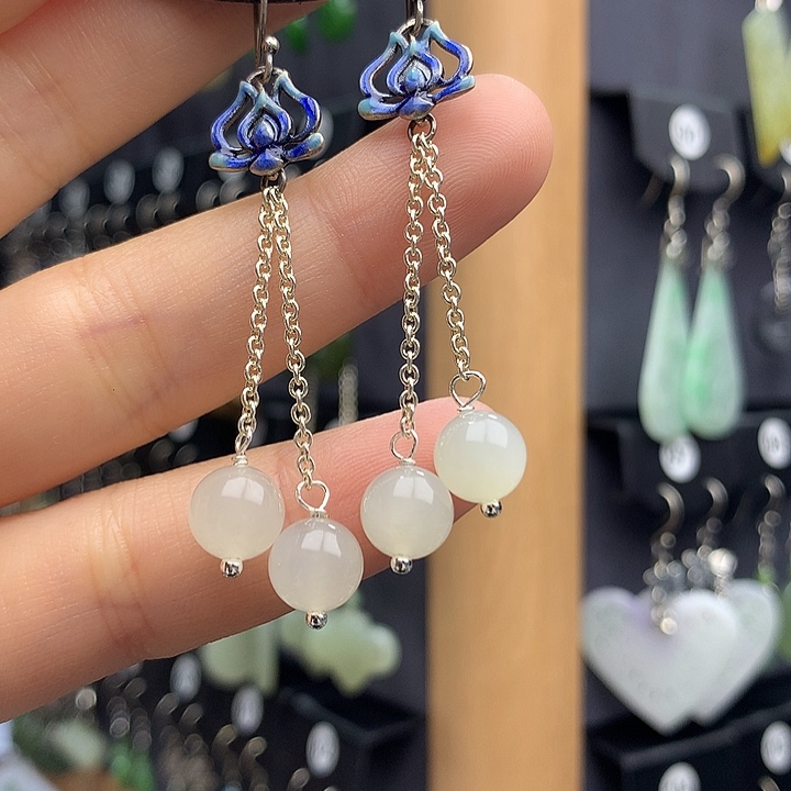 和田玉耳饰银S925镶嵌