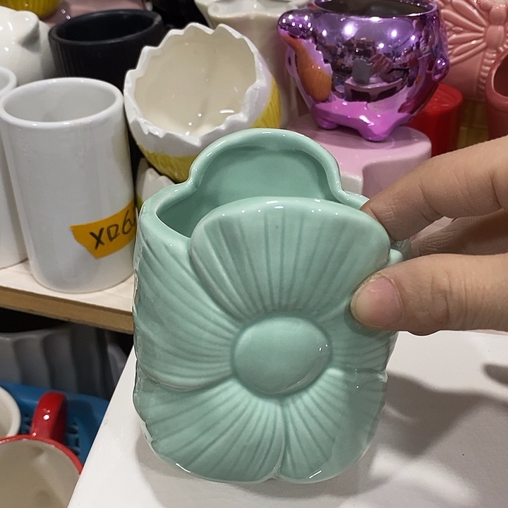 摆件陶陶盆有孔 瑕疵针孔漏釉介意勿拍外口 8外高9