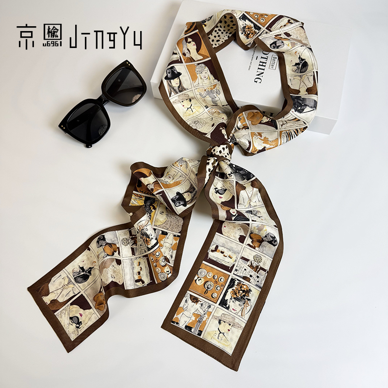 京榆 丨帽子小姐丨100%桑蚕丝双层斜纹女飘带长条小丝巾10*180cm