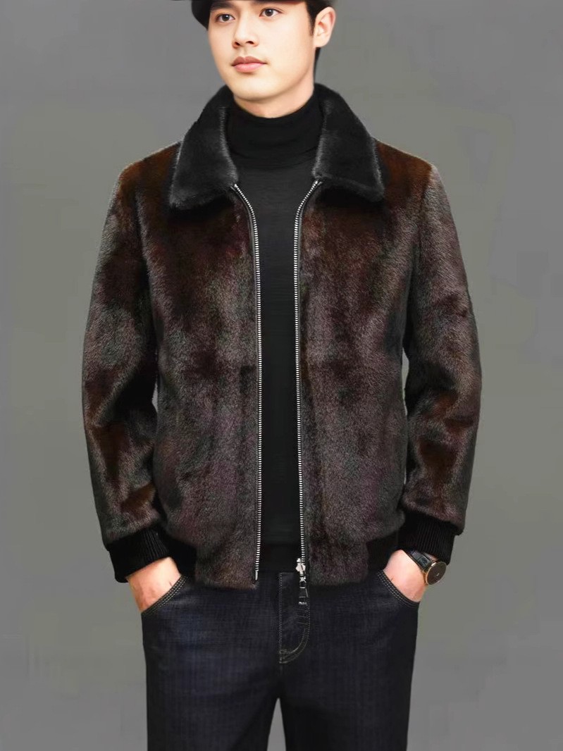 海宁大衣男冬季加厚保暖翻领防寒中老年夹克男士貂绒外套