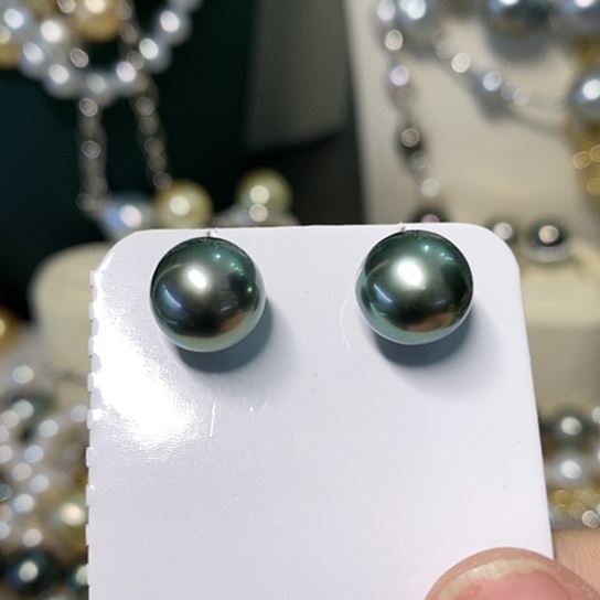 海水珍珠耳饰银S925镶嵌圆*胖10