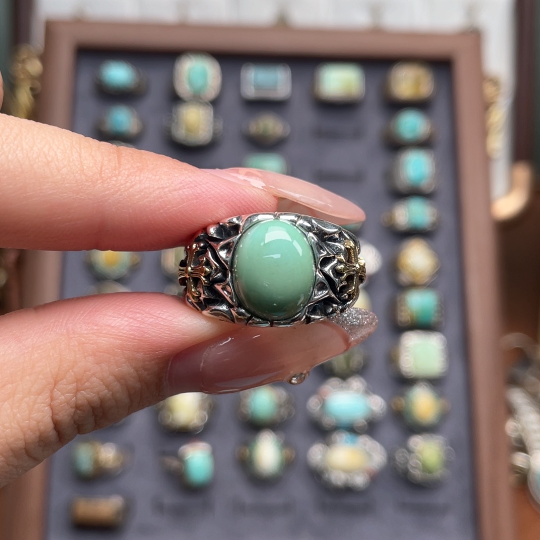 绿松石银S925镶嵌戒指
