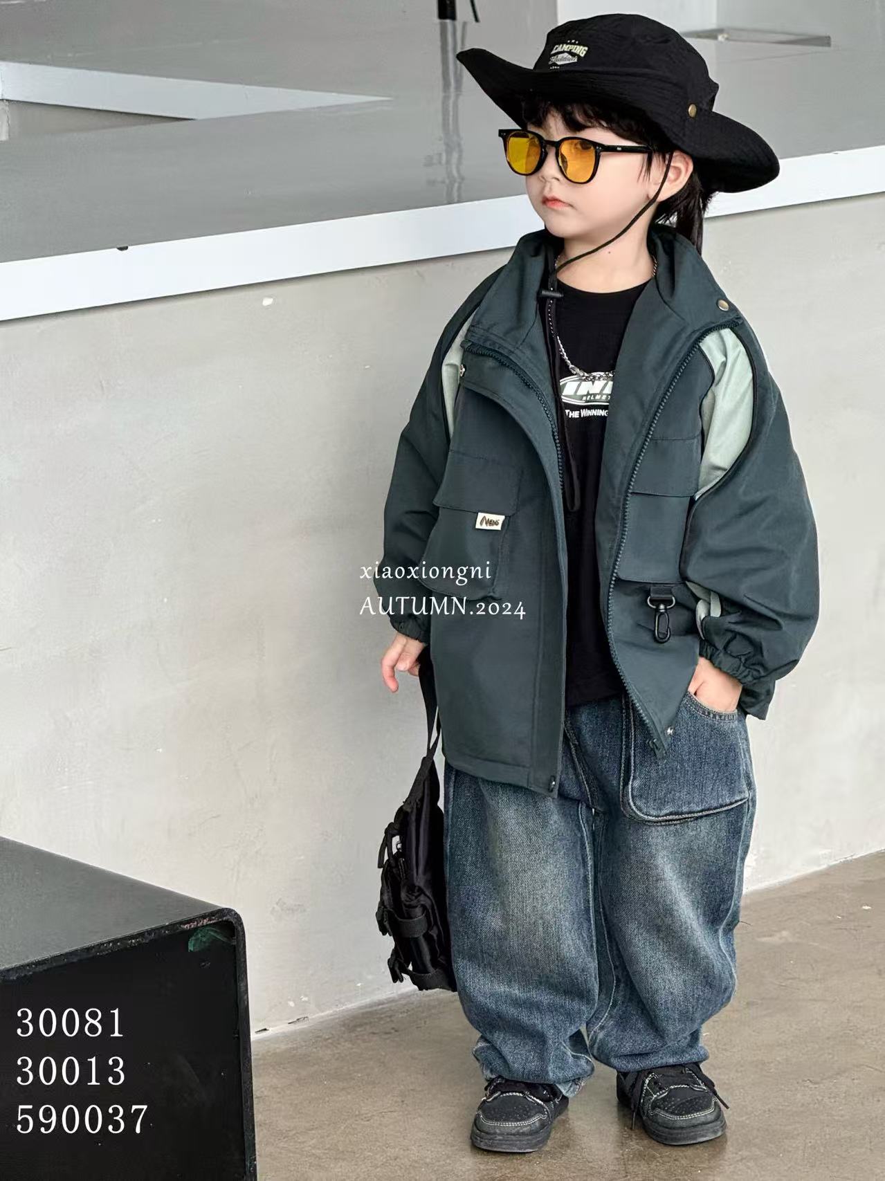 小熊妮儿童春秋立领冲锋衣外套 30013 绿色 灰色