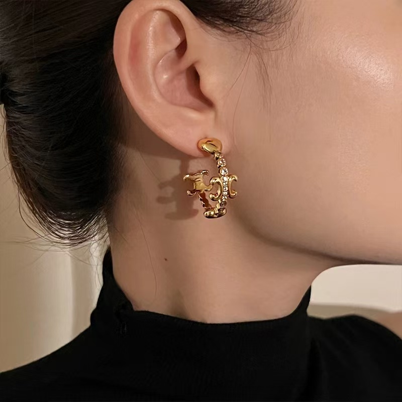 铜合金合成锆石耳饰 手工气质轻奢时尚百搭复古法式耳环QC3041