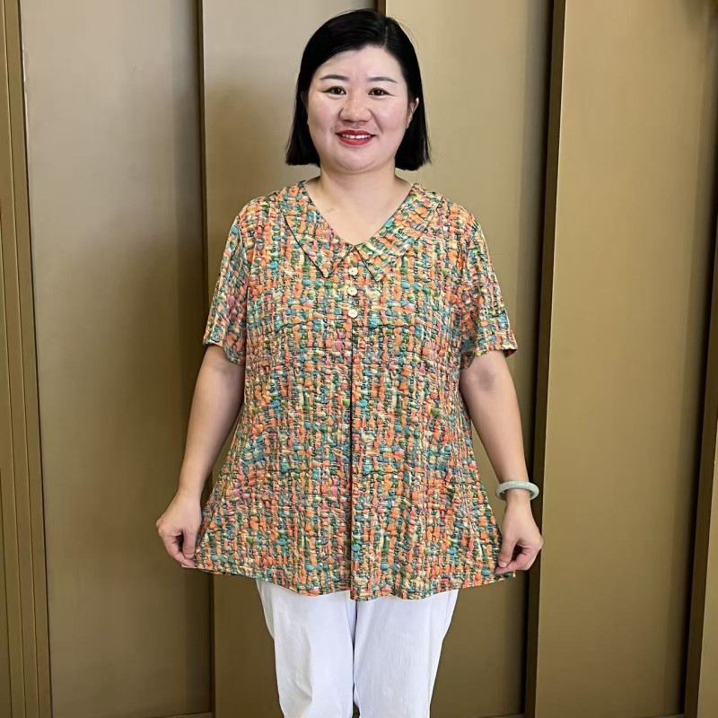 夏季新款娃娃领宽松显瘦时尚洋气减龄大码上衣
