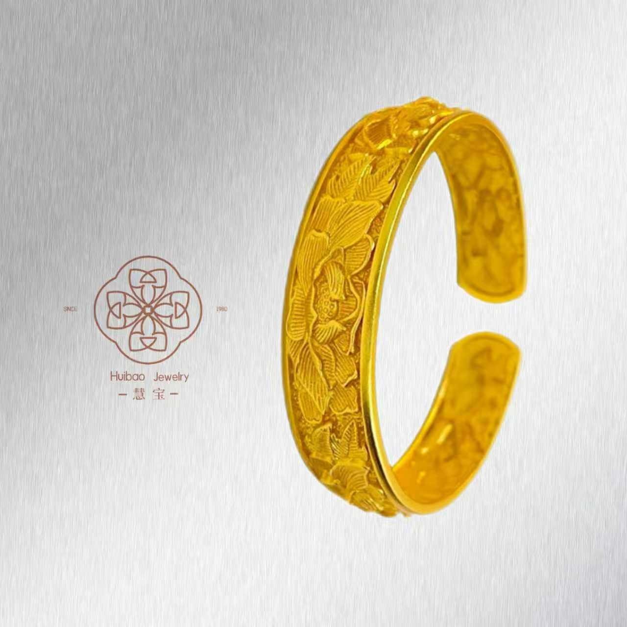 錾刻牡丹花手镯-5
