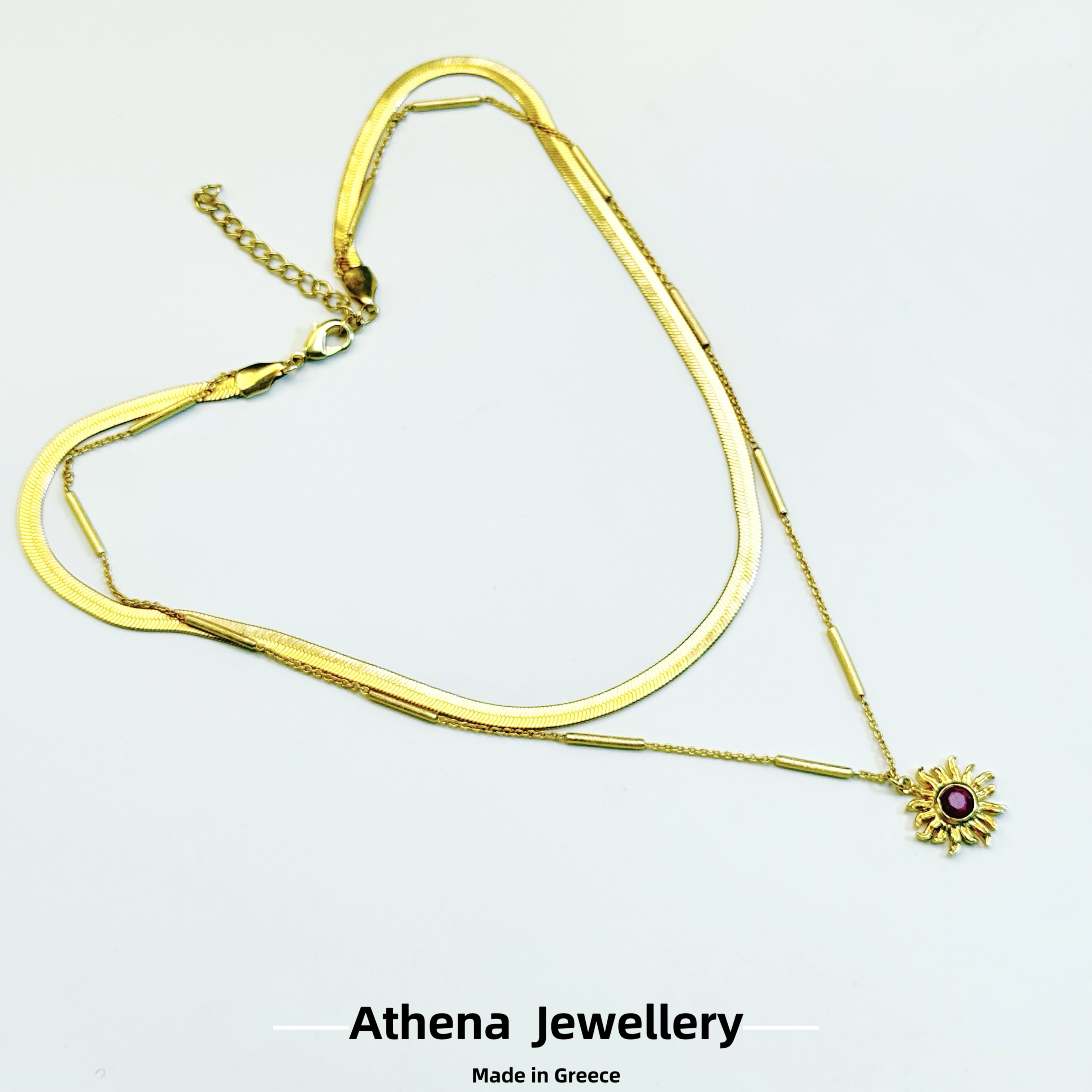 铜合金项链 【一生向阳】爱觅Ermis红色太阳花小众款叠搭项链40+5cm