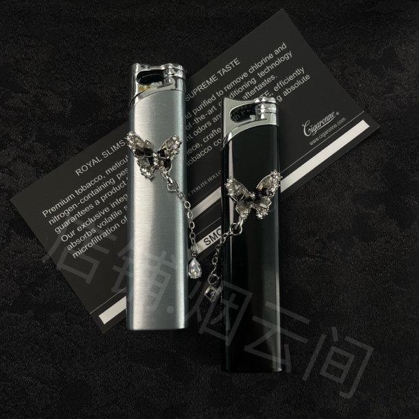 【烟云间】原创手作蝴蝶防风粉色火焰充气打火机礼品送男女朋友礼物