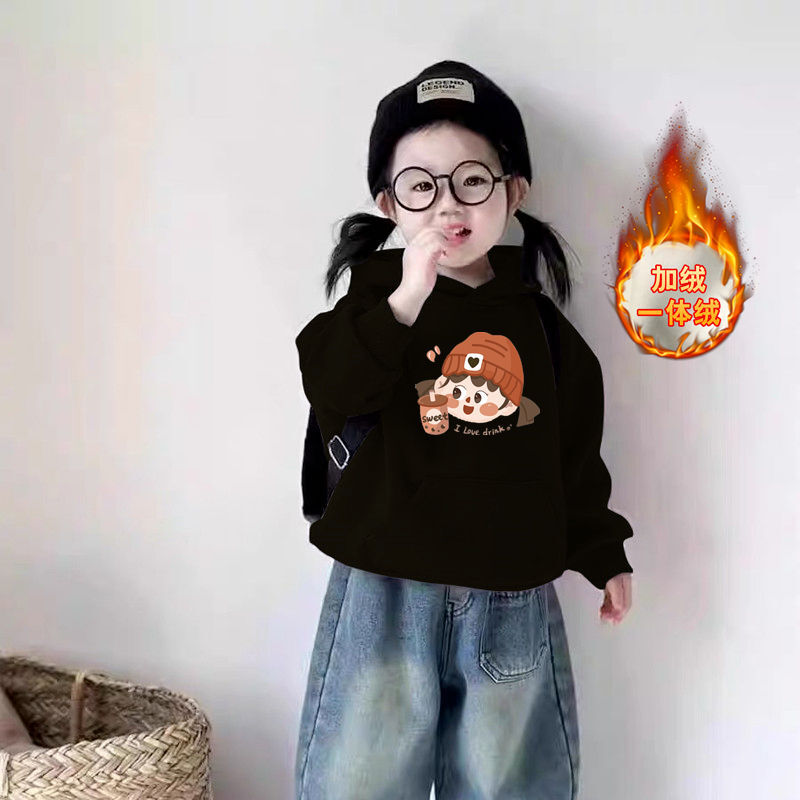 儿童连帽卫衣秋冬新款卡通2025印花加绒女童宝宝休闲洋气套头上衣